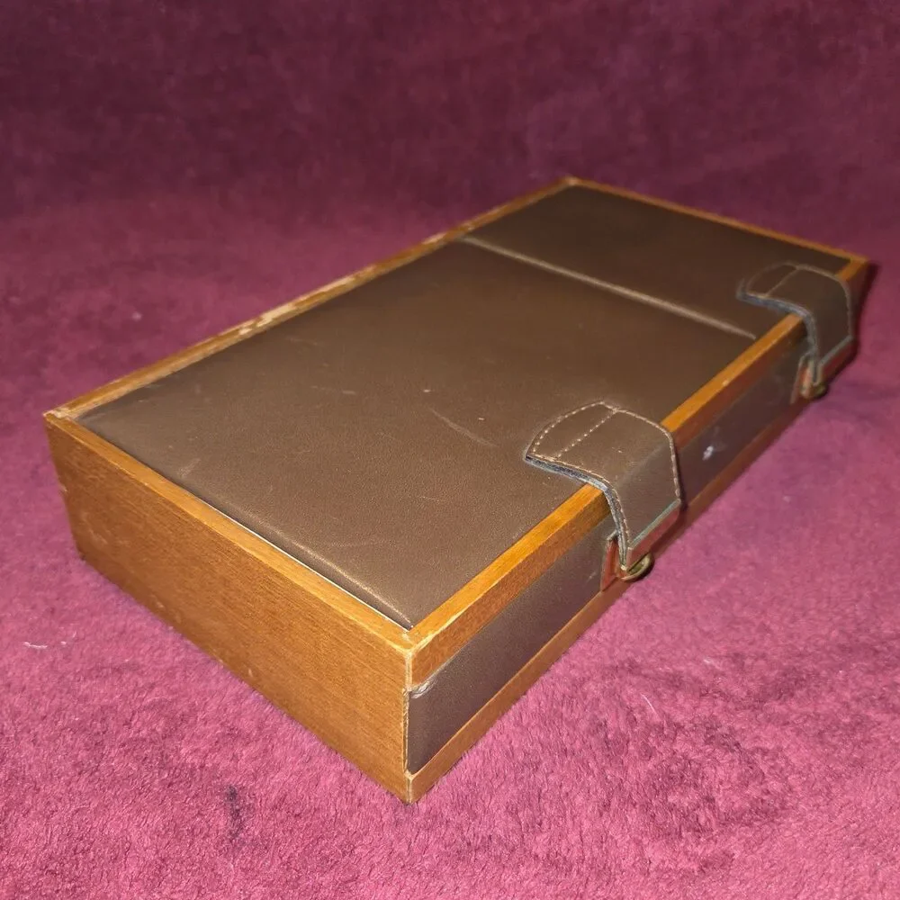 Vintage 60s/70s German Griffon Leather Dresser Valet Travel Clock Manicure set